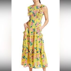 NWT iris Aurora style yellow floral Banjanan dress size large $300 retail